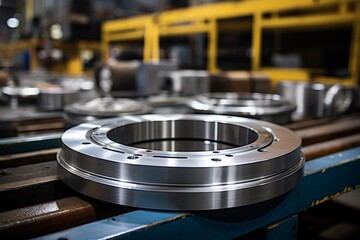 Close-up Shot of a Retaining Ring, an Essential Industrial Component, Displayed in a Mechanical Workshop Setting