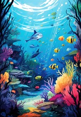 Obraz na płótnie Canvas Underwater Scene With Fish and Corals