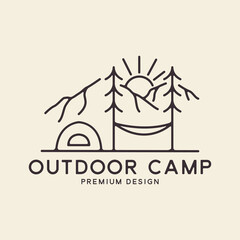 outdoor camping logo vintage line style vector icon symbol illustration minimalist design