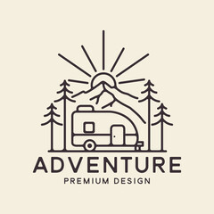 outdoor camping adventure logo with line style  vintage line style vector icon symbol illustration minimalist design