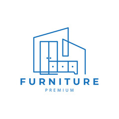 furniture logo  with building line style vector icon symbol illustration minimalist design