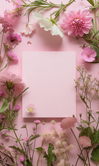 Obraz premium white pink square in the middle surrounded by pink flowers on ground