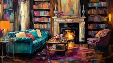 Living room background interior acrylic painting AI Generated