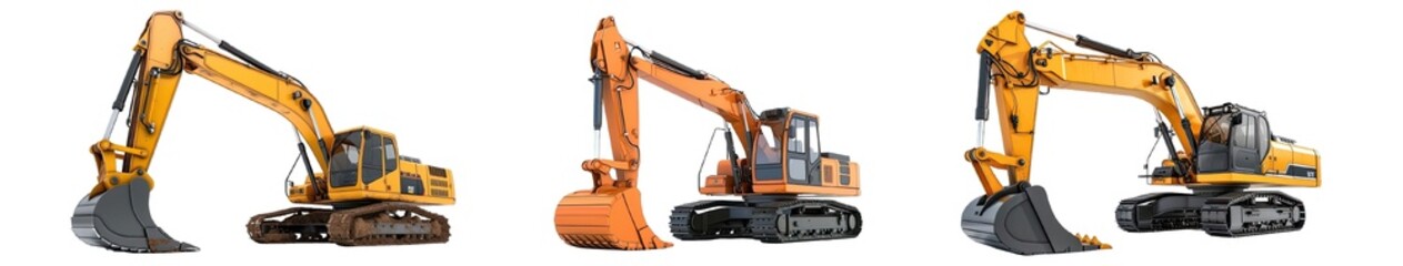Collection of PNG. Excavator isolated on a transparent background.