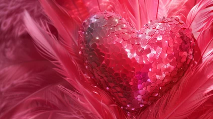 Fotobehang the heart heart shaped disco ball is encased in ostrich feathers © mister