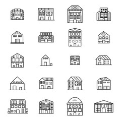 Fototapeta premium PrintBuildings line icon set. Bank, school, courthouse, university, library. Architecture concept. Can be used for topics like office, city, real estate