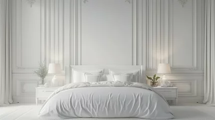 Foto op Plexiglas White luxury bedroom interior, wall mockup, 3d render © Jennifer