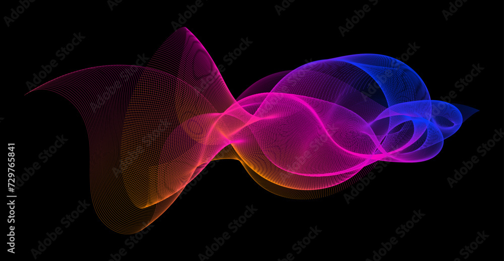 Poster Gradient wave line blend form. Abstract blue pink orange flowing lines design element. Dynamic neon line smoky shape. Sound waves or ai illustration concept. Vector curved pattern background