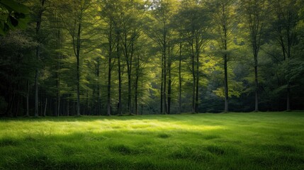 Fototapeta na wymiar Trees Growing on Grassy Field in Forest