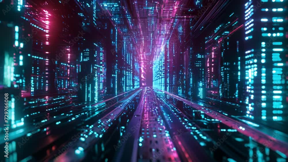 Poster within the digital neon matrix streams of data take on a life of their own glowing with intensity.