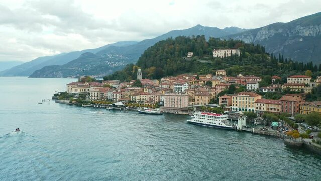 AERIAL: Nestled at the tip of a promontory jutting into Lake Como, Bellagio boasts unparalleled shoreline and Alpine views