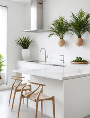 Elegant Minimalist Kitchen - Architectural Details and Indoor Plants Gen AI