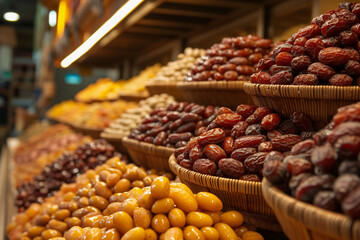 Piles of Dates on Display: Fresh and Plentiful Selection at Your Supermarket