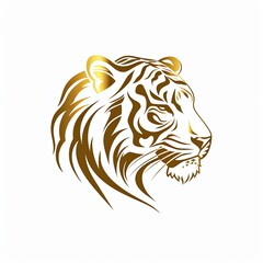 Elegant Golden Tiger Head Logo, Detailed Feline Illustration for Brand Identity