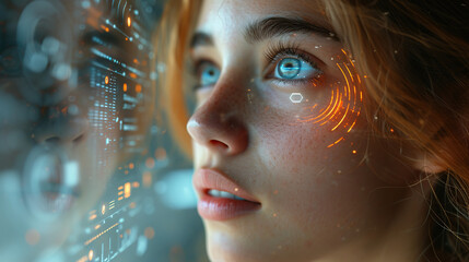 The future of AI and businesswomen Data and cyber connectivity, IOT overlays and technological innovation.