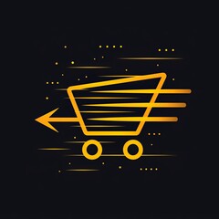 Golden Shopping Cart Logo Indicating Fast Service on Black Background