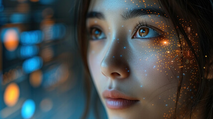 The future of AI and businesswomen Data and cyber connectivity, IOT overlays and technological innovation.