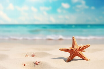 Fototapeta na wymiar Pristine tropical beach with a starfish on golden sand. AI Generative.