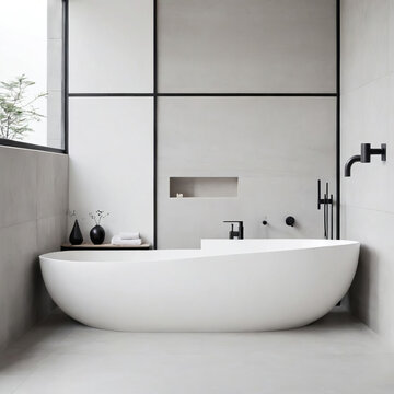Minimalistic Bathroom Interior with Japanese Aesthetics and Industrial Accents Gen AI