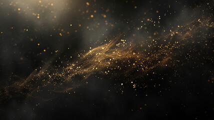 Abstract black background with a dynamic gold streak of light. AI Generative.