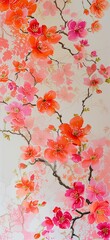 tree pink flowers chinese paint glass shades peach blossoming rhythm hibiscus hanging scroll