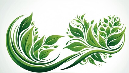 Elegant Green Leafy Swirl Logo Design Illustration - Nature Inspired Artistic Brand Identity