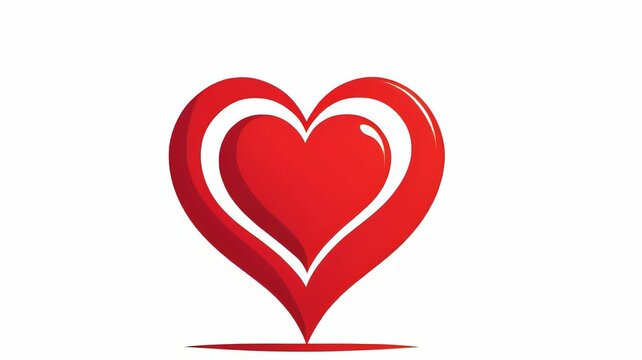 Bright Red Heart-Shaped Logo with Elegant Curves and Shadows on a White Background