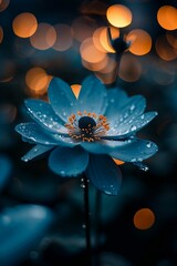 closeup blue flower deep droplets grey colors lotuses amazing color radiate connection evening lights teal night magazine