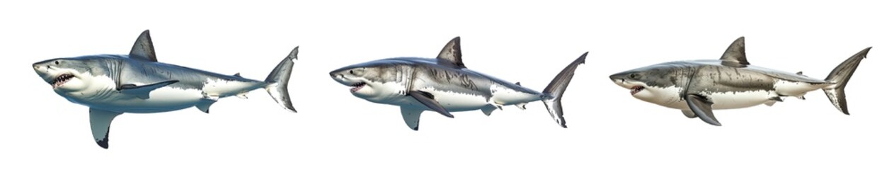 Collection of PNG. Great white shark isolated on a transparent background.