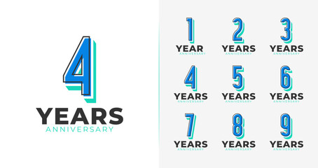 Creative anniversary logo collections. Number symbol with fun and 3d concept for birthday event, invitation card, and party