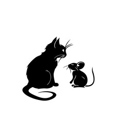 Cat Vs Mouse Logo Monochrome Design Style