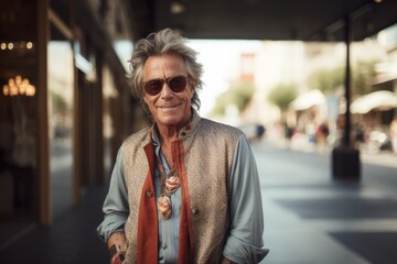 Portrait of a handsome senior man with sunglasses on the city street