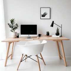 Minimalistic Home Office with Zen Garden and Sustainable Materials Gen AI