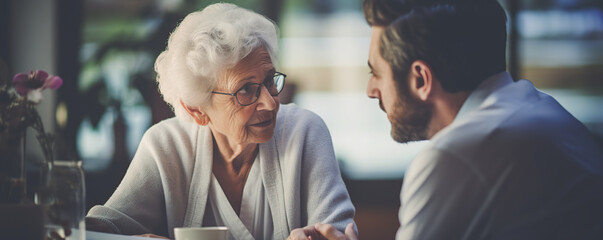 healthcare professional engaging in a conversation with a senior patient