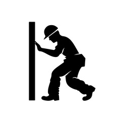 Construction Worker Pushing Wall Logo Monochrome Design Style