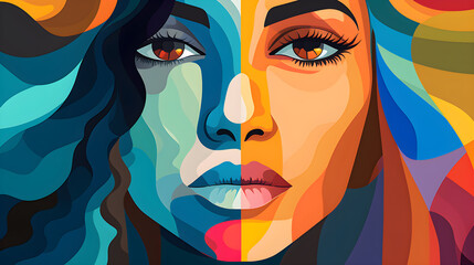 deib diversity, equity, inclusion, and belonging concept. colorful woman face illustration.