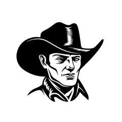 Cowboy Head Mascot Logo Monochrome Design Style