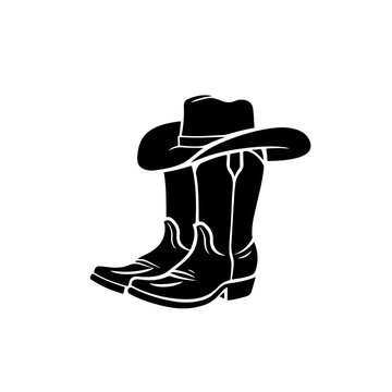 Cowboyboots And Hat Design Logo Monochrome Design Style