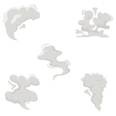 Cartoon Smoke Cloud Element Set. Comic Steam Cloud, Vector Illustration.
