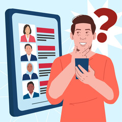 man question thinking election day vote presidential in flat illustration