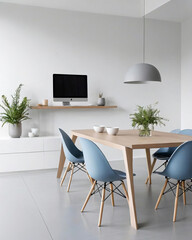 Elegant Minimalistic Home Office and Dining Area with Modular Design Gen AI