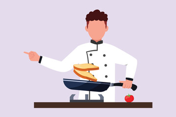 People cooking concept on kitchen table. Colored flat vector illustration isolated.