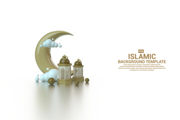 3D Islamic display with big crescent and lantern perfect for invitation or greeting card, background template and other.