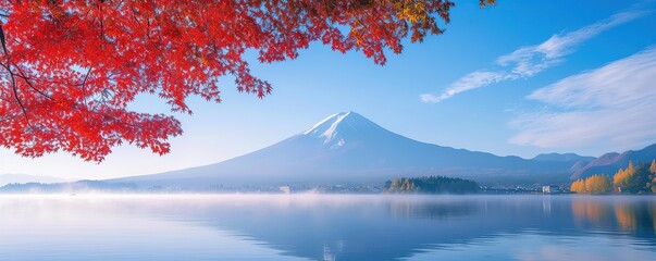 Autumn with views of Mount Fuji and clear morning mist