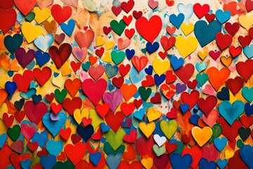 full frame colorful hearts and flowers in full frame abstract background view 