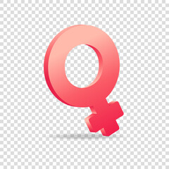 Female 3d gender symbol on transperent background. Realistic women icon sign, vector illustration