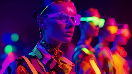 A burst of neon colors and patterns flood the runway showcasing the latest in neon fashion trends. - Powered by Adobe