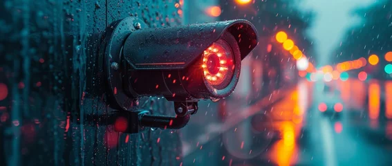 Security camera in rain with city lights © Iona