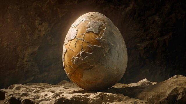 A photograph of a fossilized egg believed to be from a prehistoric dinosaur species but later revealed to be a cleverly disguised ostrich egg.
