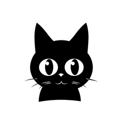 Cute Cat Big Eyes Logo Monochrome Design Style